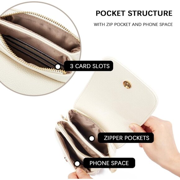 Women Pebble Beige-White Imported Vegan Leather Adjustable Strap Crossbody Bags - Picture 3 of 7